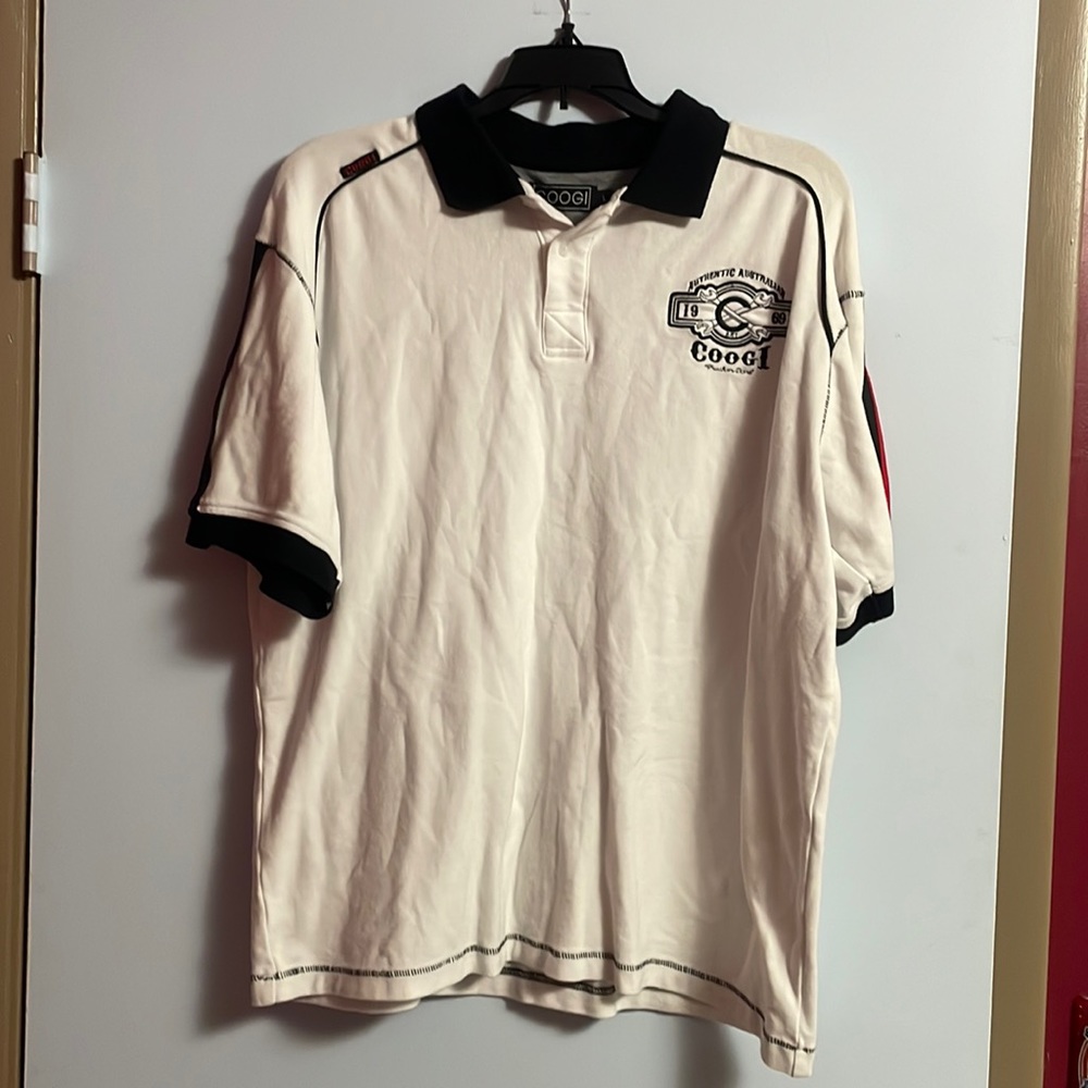 Coogi White Men's Polo Shirt with Sleeve Patch Size Large